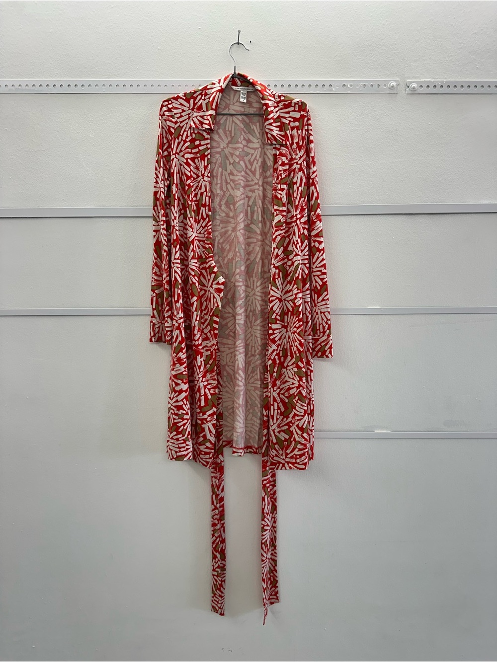 Diane Von Furstenberg Red and Gold Floral Long-Sleeve Wrap Dress - Picture 3 of 8